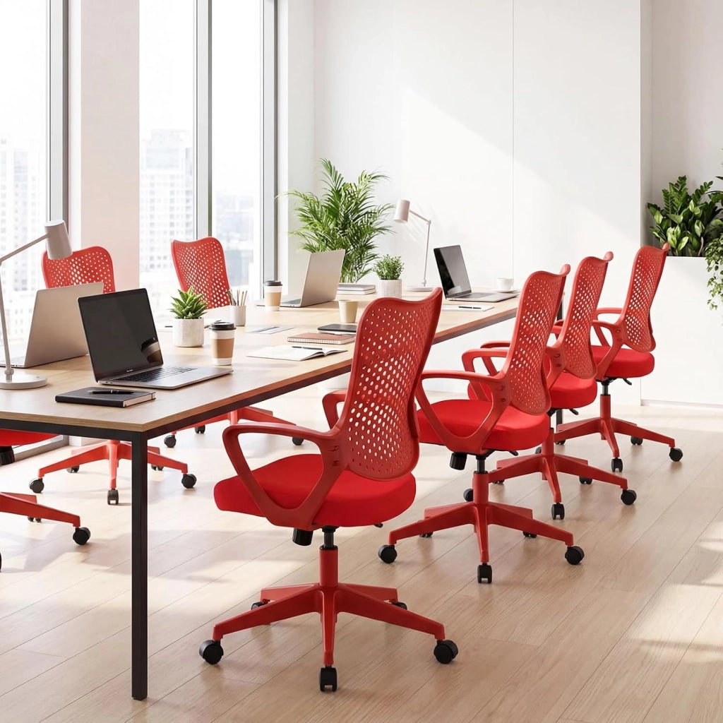 Sedia da Ufficio Ergonomica, con Schienale Reclinabile, Regolabile in Altezza, Sedia Scrivania con Seduta Girevole 360°e Ruote per Ufficio, Studio e Soggiorno, Portata 150 kg (Rosso)