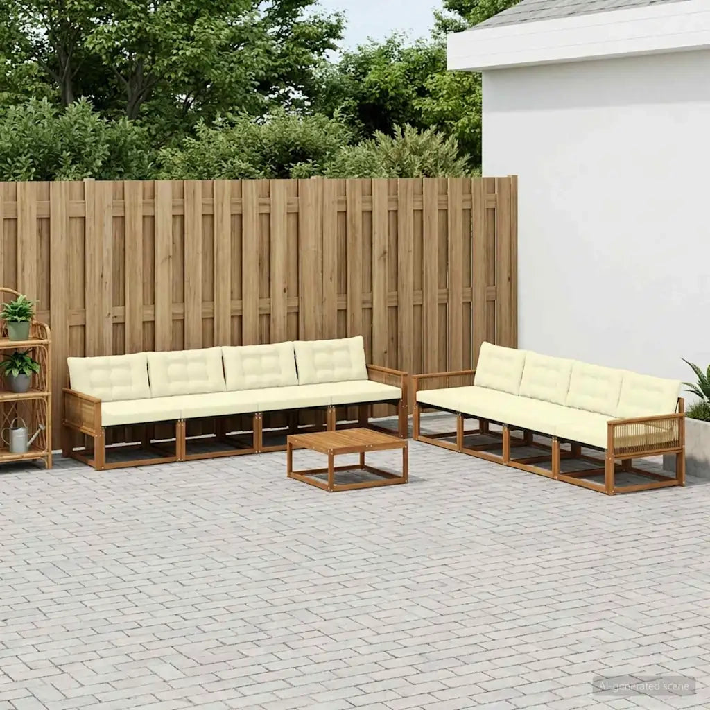 Set di divani da esterno con cuscino 9 pcs Naturale e Crema
