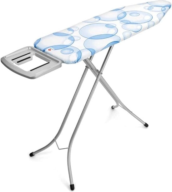 Pianale da stiratura B - Altezza di lavoro regolabile - Struttura pieghevole stabile - Supporto per ferro da stiro - Sistema di allungamento - Blocco di trasporto - Chiave per bambini - Antiscivolo - Denim Nero - 124 x 38 cm