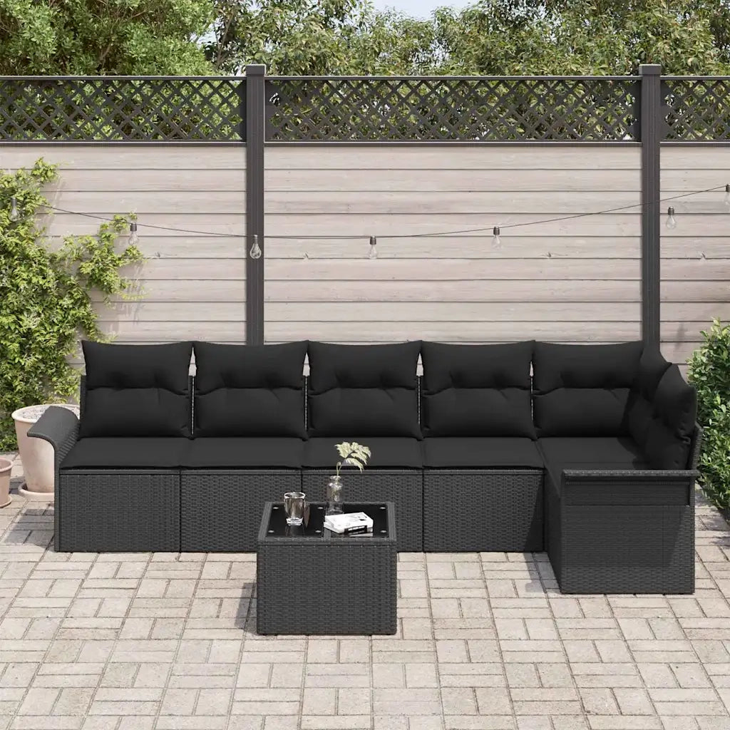 Set Divano da Giardino con cuscino 7 pcs Nero polyrattan 3345393