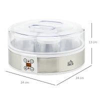 Yogurtiera 20W da 1.5L con 7 Vasetti e Display a Pulsanti, in Acciaio Inox e Plastica, 24x24x13 cm, Bianca