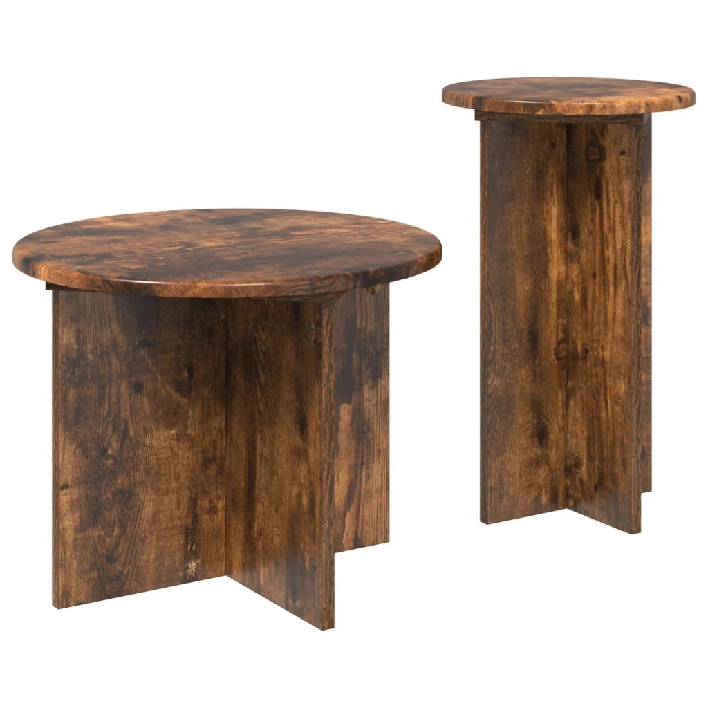 Set tavolini 2 pz Rovere Fumo Ø 45 x 35 cm Legno ingegnerizzato 8001033