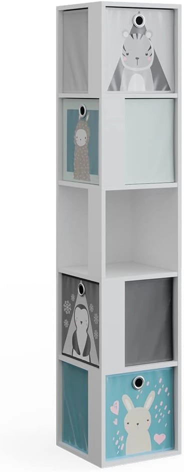 Libreria bambini Scutum, Bianco, 143 x 72 cm con 8 scatole pieghevoli, adatto per riporre giocattoli e libri