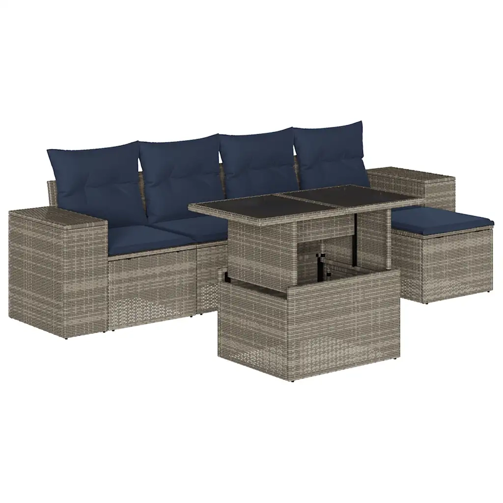 Set Divani da Giardino 6 pz con Cuscini Grigio in Polyrattan 3269131