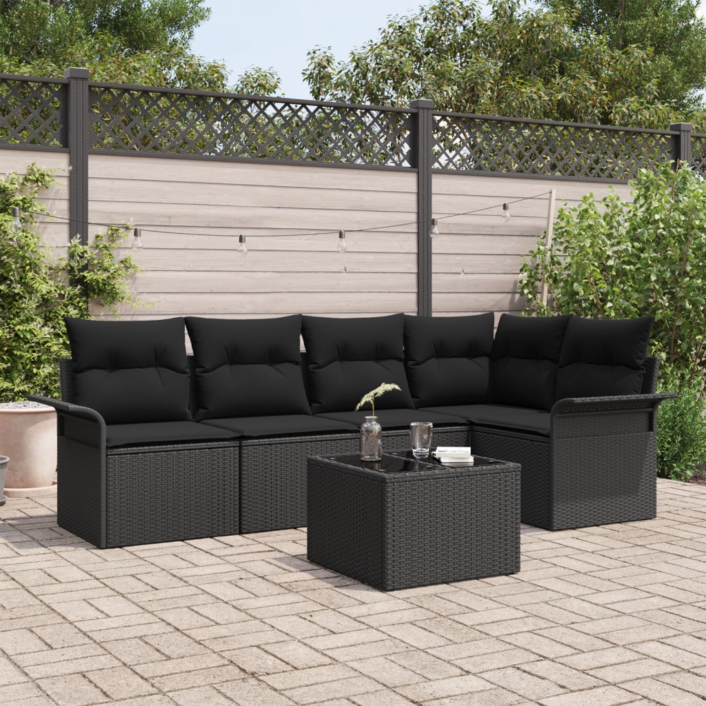 Set Divano da Giardino 6 Pezzi con Cuscini Beige Polirattan