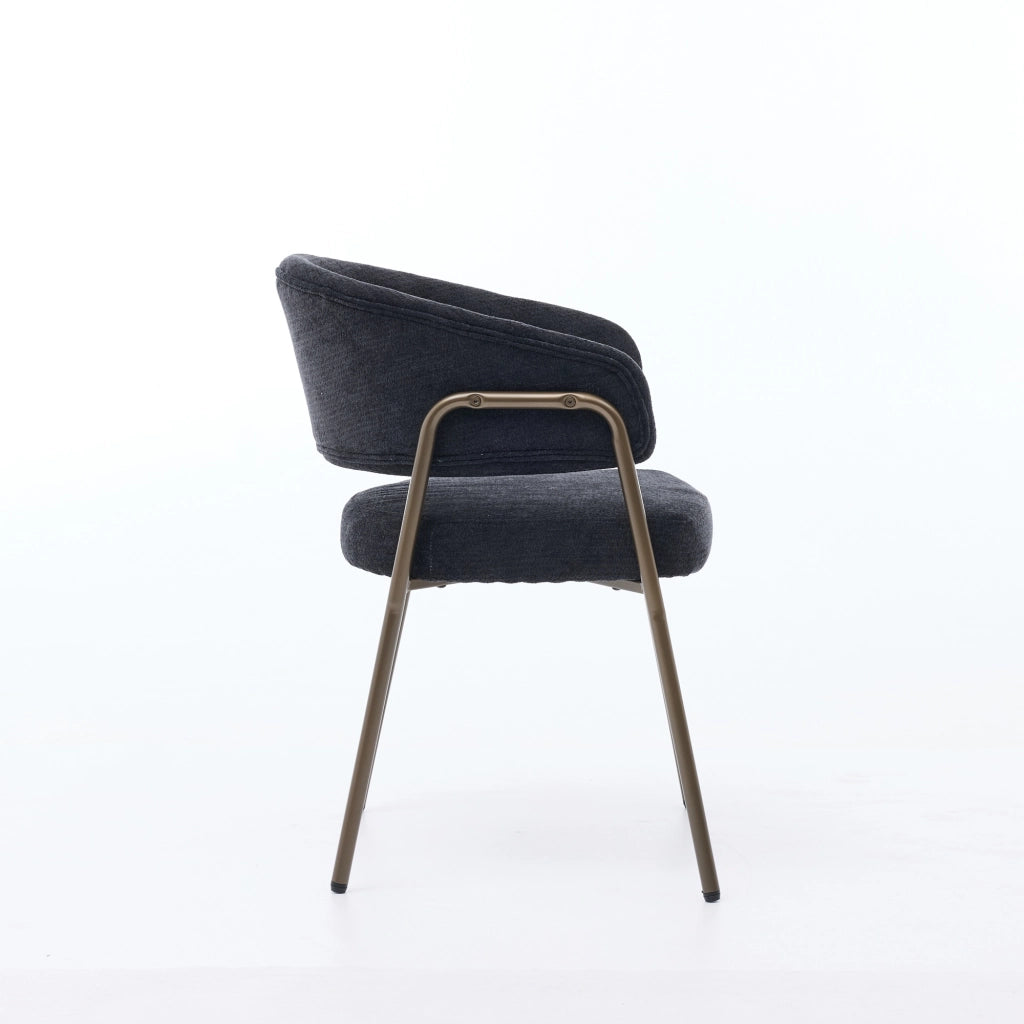 Sedia da Pranzo Imbottita con Braccioli ¨C MINIMAL ¨C Velluto Chenille Nero, Gambe in Metallo Ottone