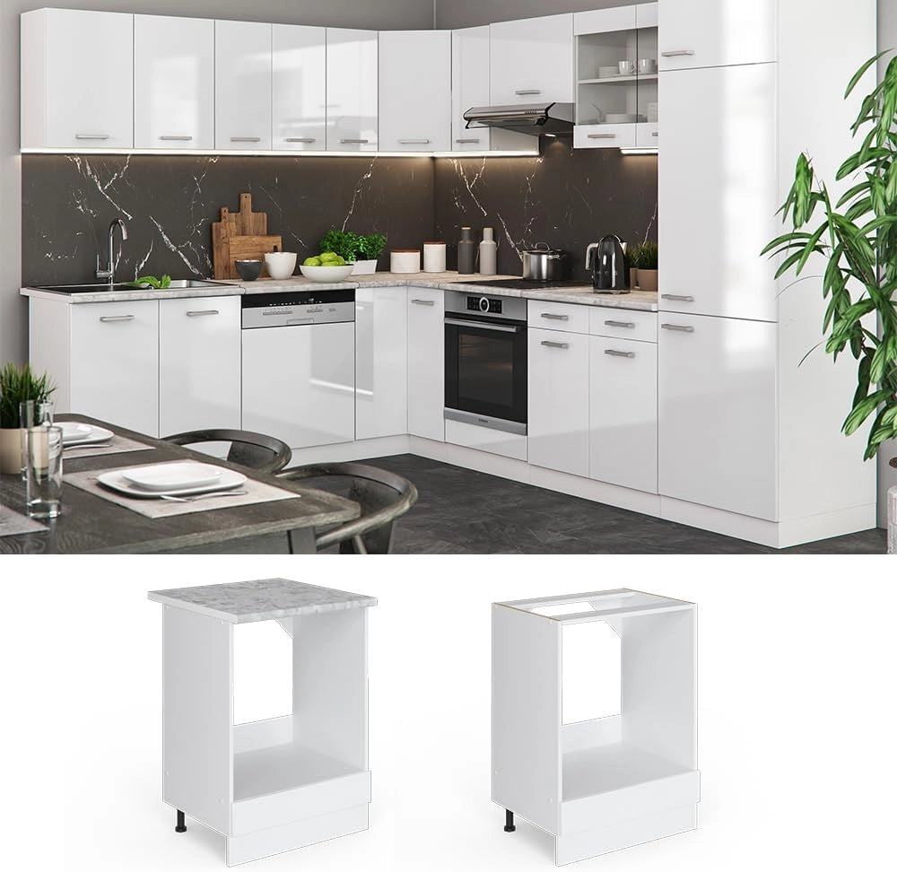 Mobile per forno da incasso R-Line, Bianco lucido, 60 cm senza piano di lavoro, per la libera combinazione all'interno di sistemi cucina modulari