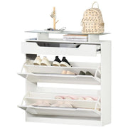 SCARPIERA MODERNA, 2 CASSETTI PER 16 SCARPE CON MENSOLA REGOLABILE E RIPIANO IN VETRO, 89X23X96CM, BIANCO LUCIDO