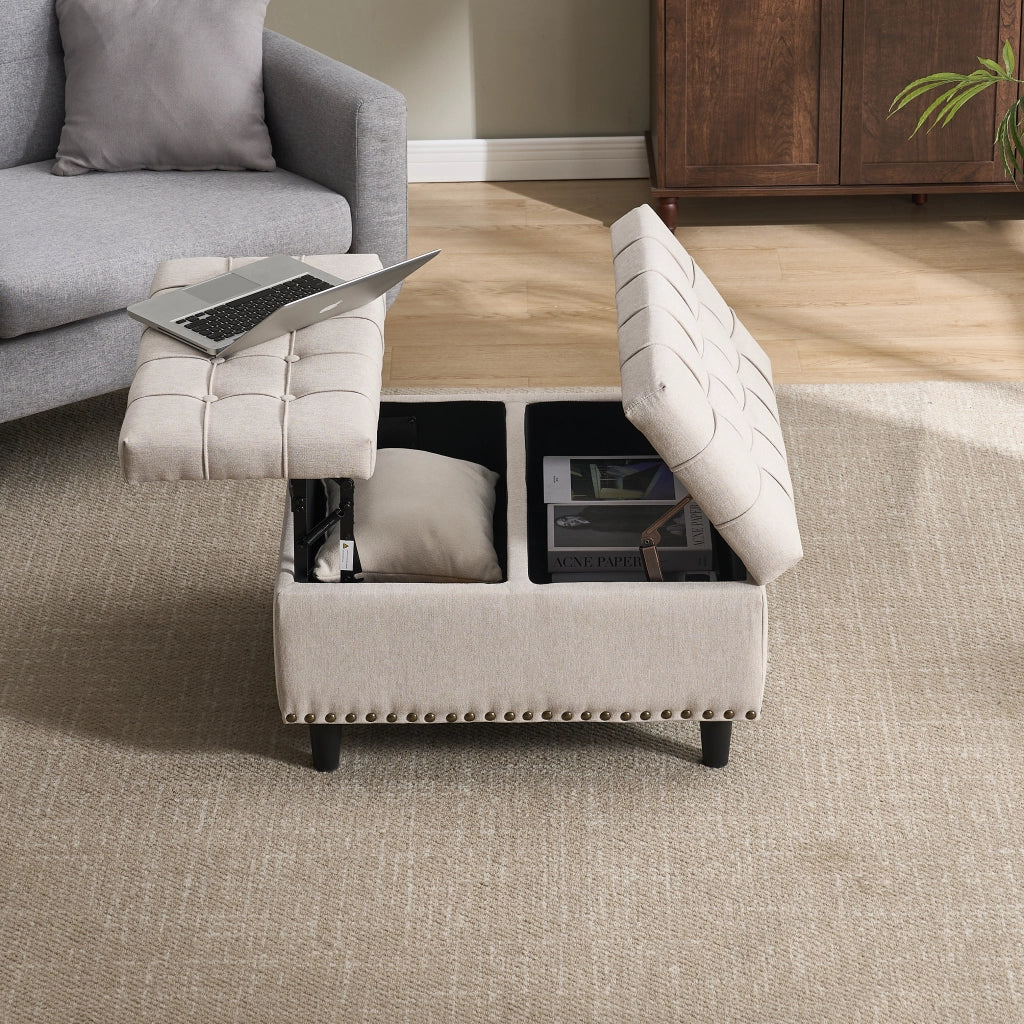 Panca Contenitore Imbottita ¨C MINIMAL ¨C Beige, seduta con vano, soggiorno camera