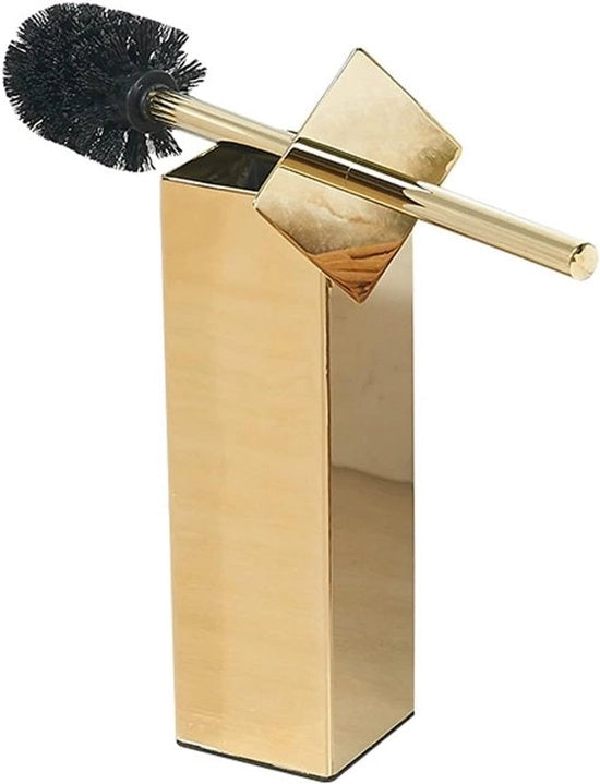 Oggetto di Supporto per Spazzolino da Bagno - Accessorio da Bagno - Pulizia del Water - Fusto in Acciaio Inossidabile Lavorato a Martello - Disegno Quadrato - Oro