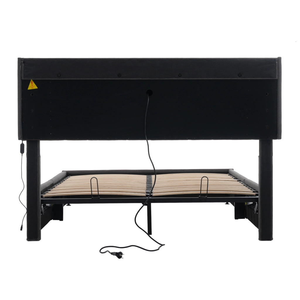 DESMIU Letto Matrimoniale 140 × 200 cm 2 Posti con Contenitore, USB, Type-C e LED Regolabile, senza Materasso