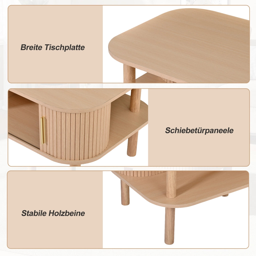 Tavolino basso con anta scorrevole e vani contenitore, in MDF, per soggiorno, stile scandinavo, 110 × 55 × 45 cm