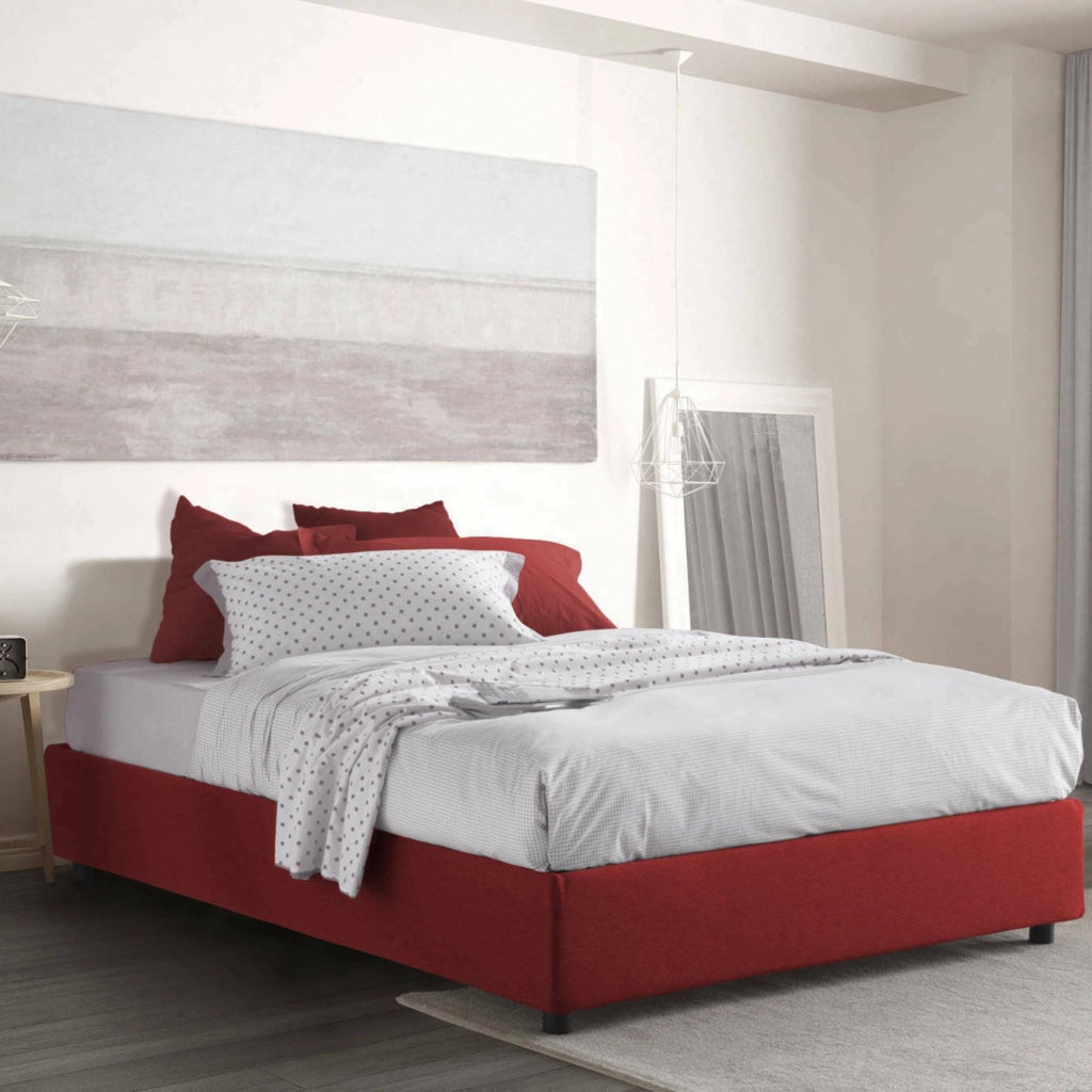 Letto matrimoniale Arvic, Letto contenitore con rivestimento in tessuto, Made in Italy, Apertura frontale, adatto per materasso cm 140x200, Rosso