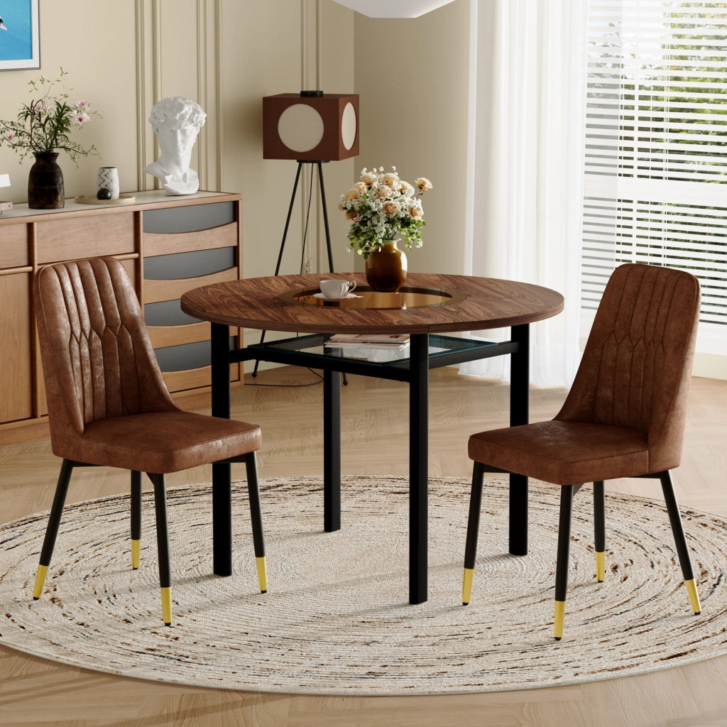 Set tavolo da pranzo rotondo con 2 sedie marroni