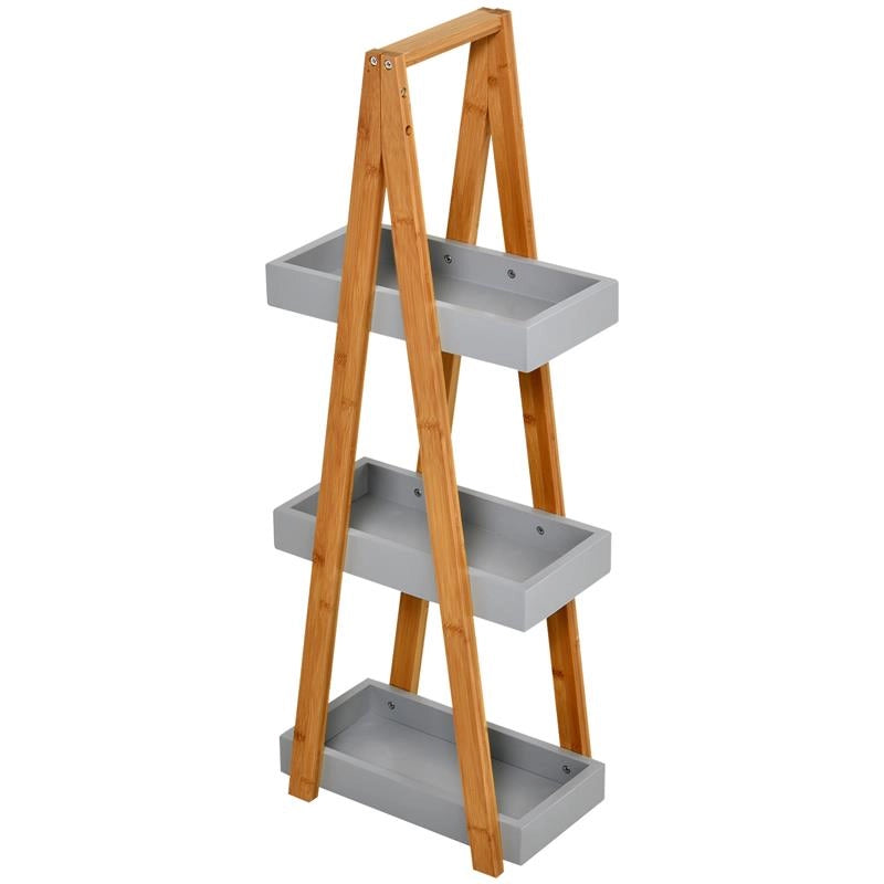 SCAFFALE BAGNO IN MDF E BAMBÙ CON 3 MENSOLE 30 X 18 X 81 CM GRIGIO