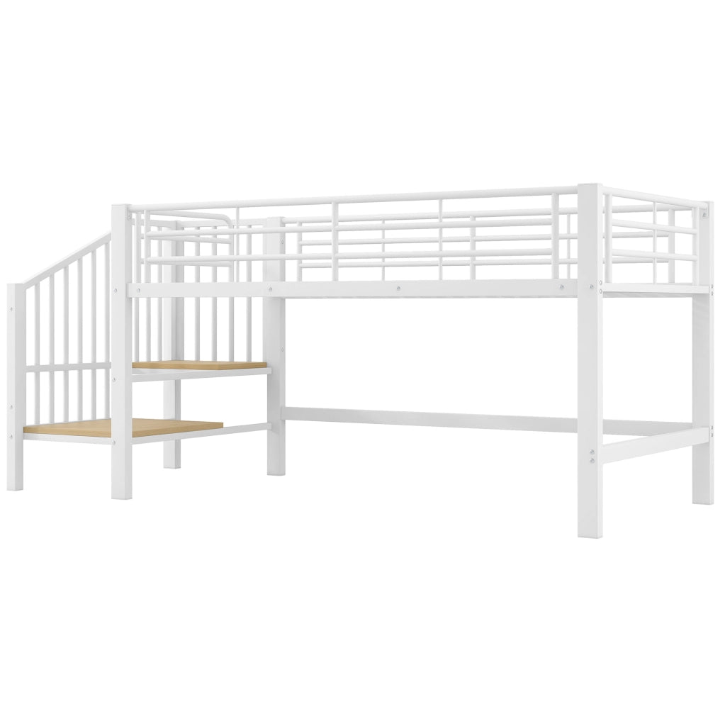 Letto a soppalco basso 90x200 cm con scala contenitore bianco