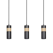 Lampadario 3 Luci Change In Acciaio Nero A Cilindro Con Legno Naturale