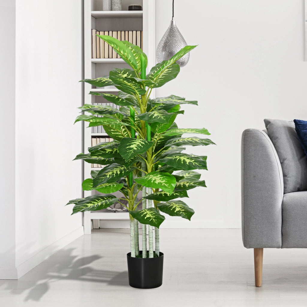 Pianta Artificiale Decorativa Alta 120 cm con Vaso Nero per Interni ed Esterni
