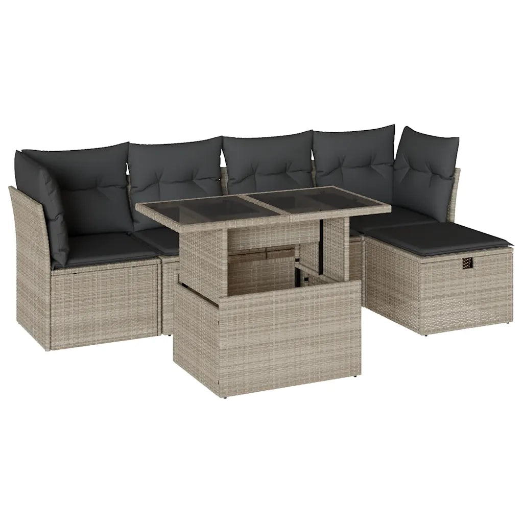 Set Divano da Giardino 6pz con Cuscini Grigio Chiaro Polyrattan 3274642