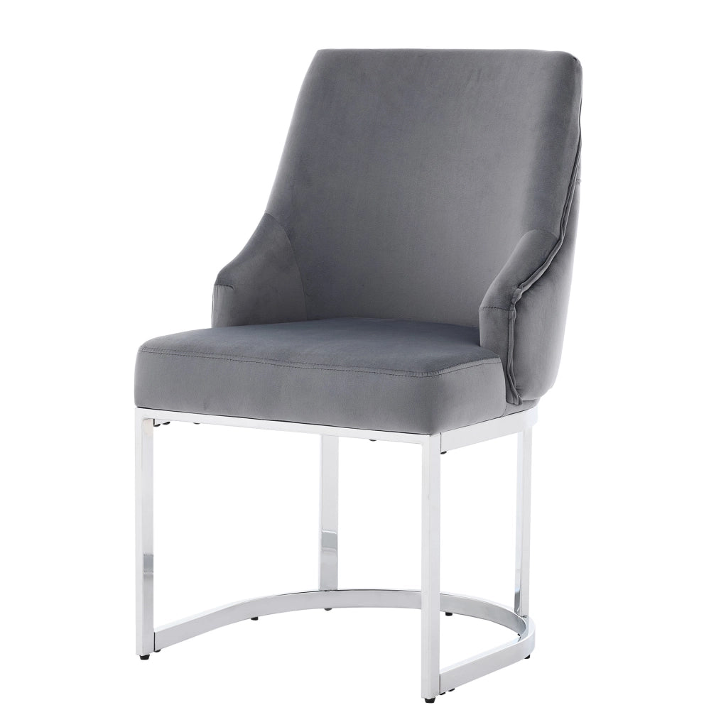 Set di 4 sedie da pranzo 59x55x89 cm con rivestimento in velluto; schienale trapuntato; grigio e argento