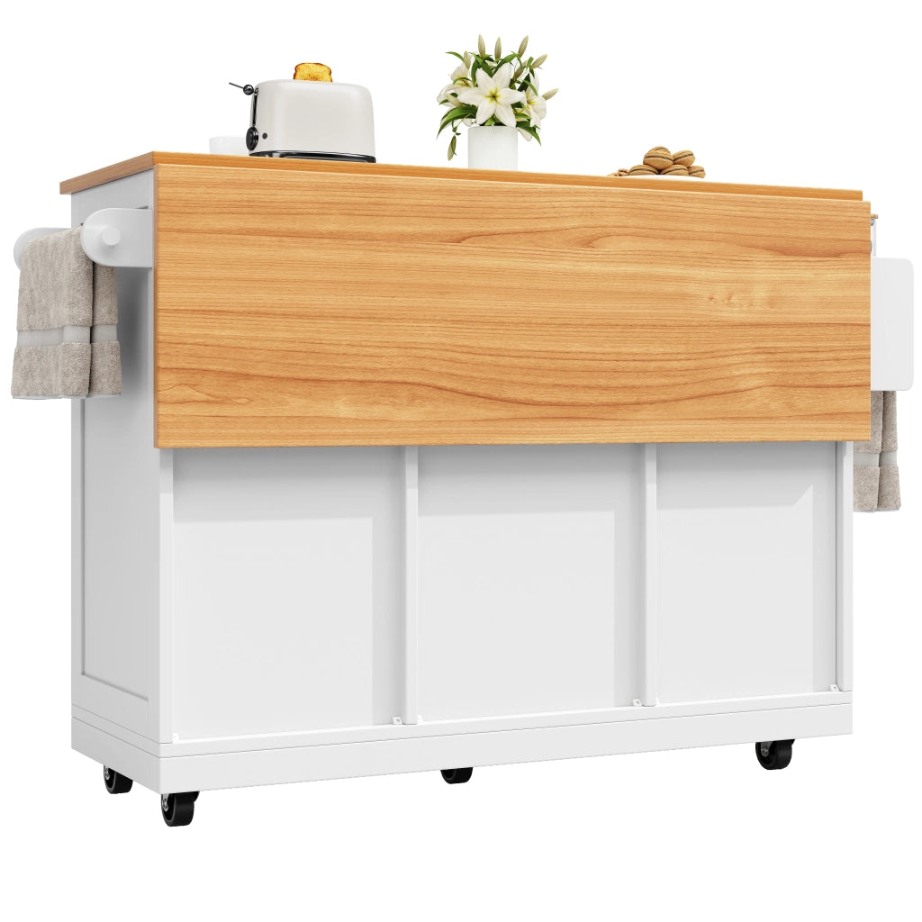 Carrello da Cucina con 2 Ante 2 Cassetti Ripiani Regolabili Portasciugamani e Ruote in MDF 140 x 40 x 93;5 cm Bianco