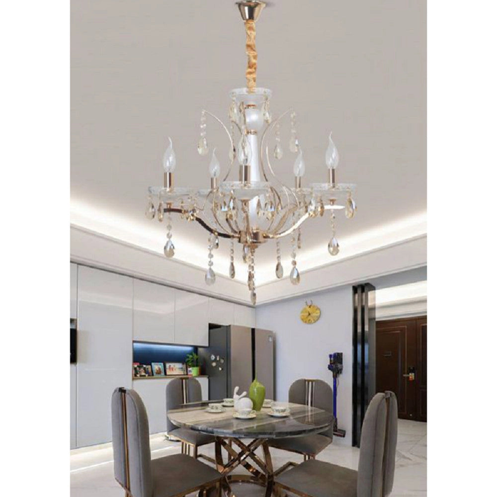 Trade Shop - Lampadario Soffitto A Sospensione Classico 5 Bracci E14 Effetto Cristallo A60-5 -