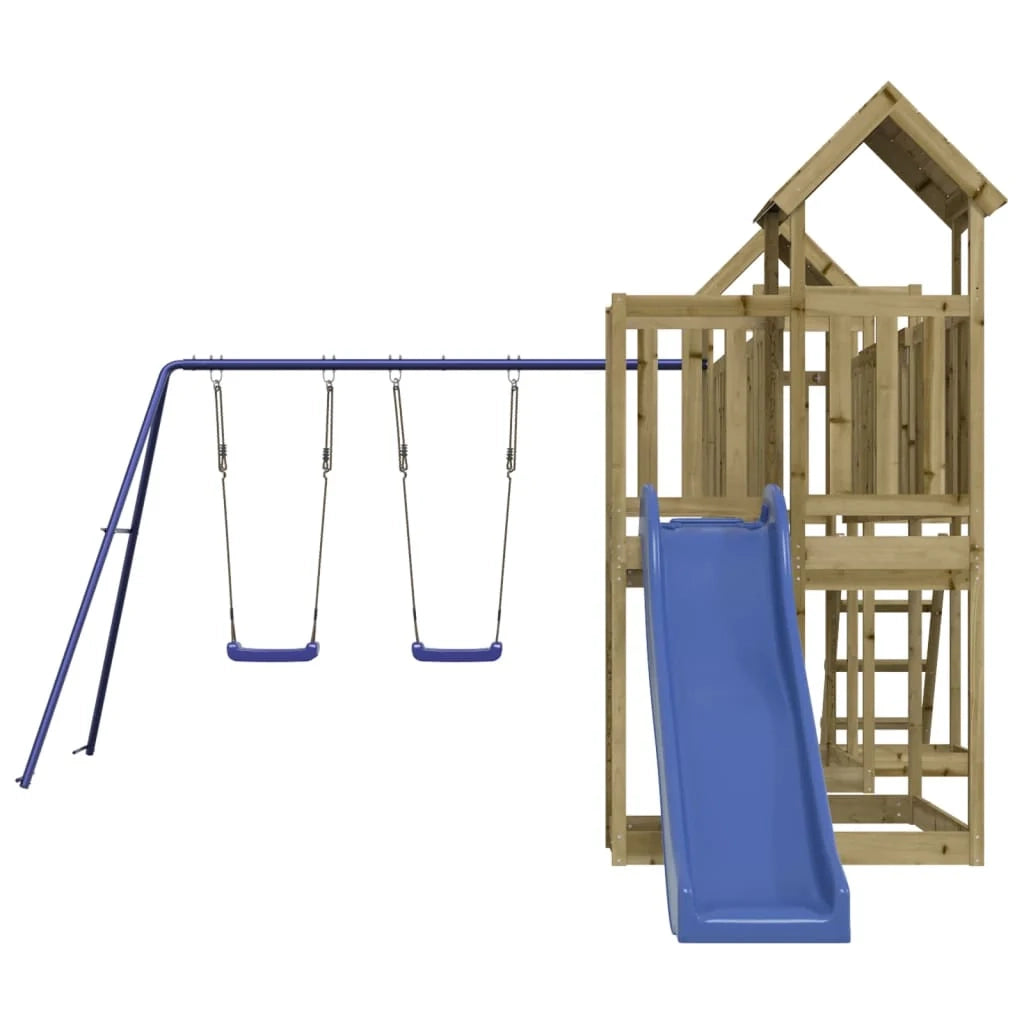 Altalene per parco giochi all'aperto scivolo altalene robuste giochi da giardino 356 x 589 x 214 cm legno di pino impregnato 02_0004740