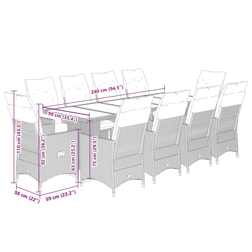 vidaXL Set Bistrò da Giardino 11 pz con Cuscini in Polyrattan Beige
