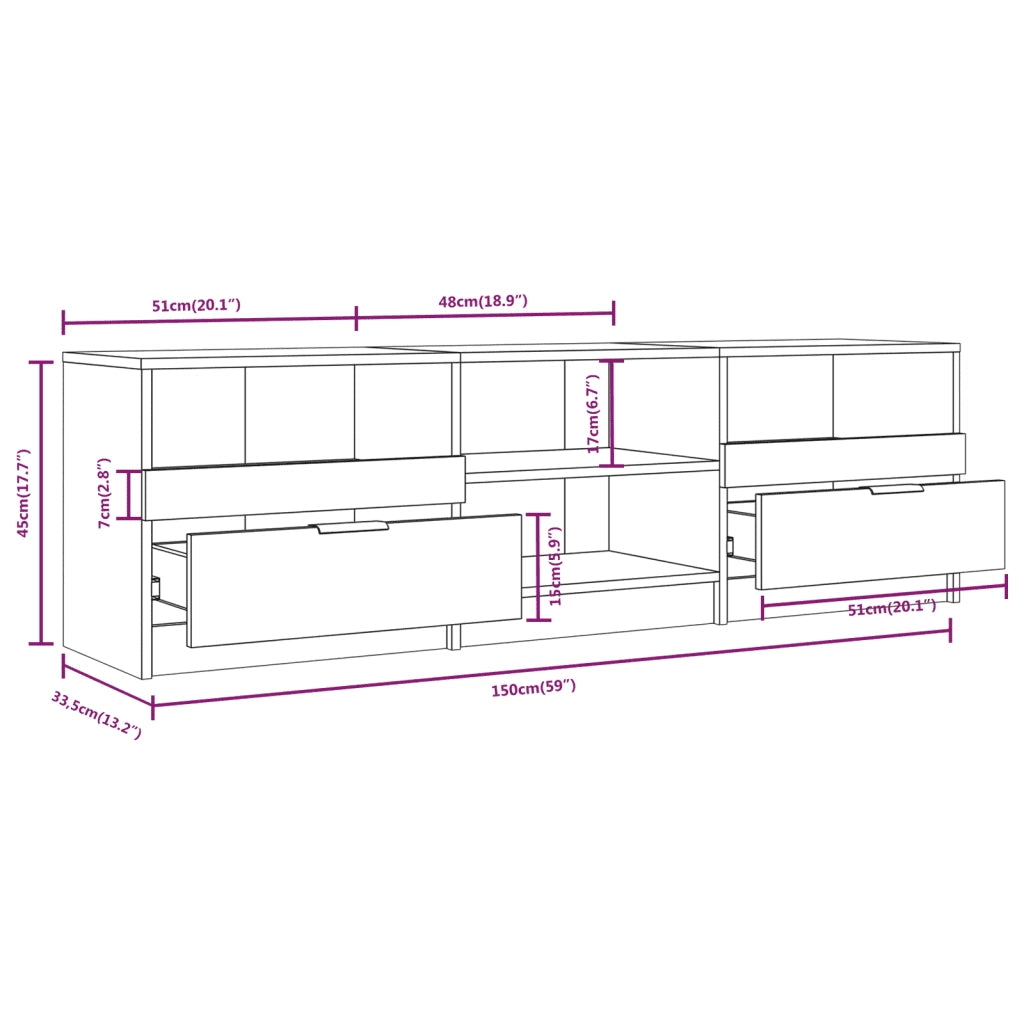 Mobile per TV-Credenza TV-Console TV Grigio Cemento 150x33,5x45cm Legno Ingegnerizzato
