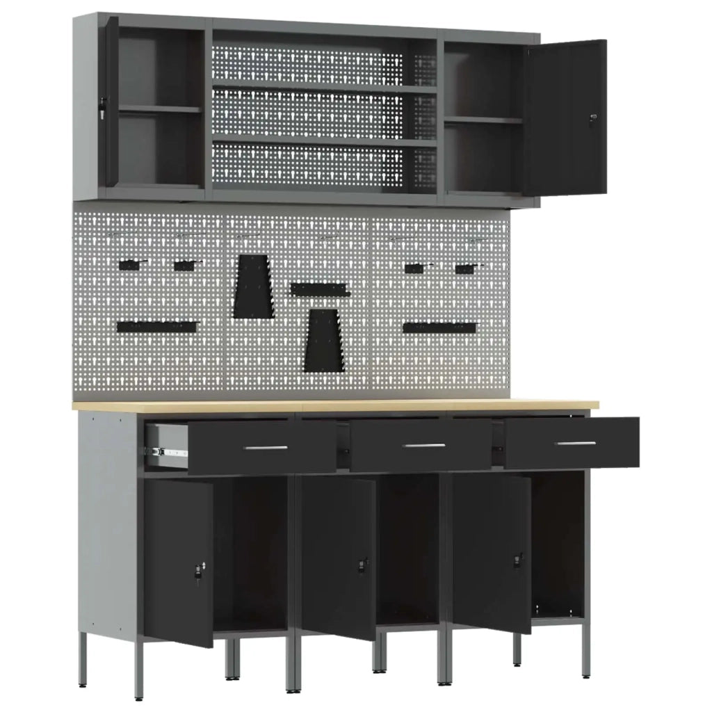 Mobile da lavoro 7 pcs Nero Legno ingegnerizzato e acciaio 3321430