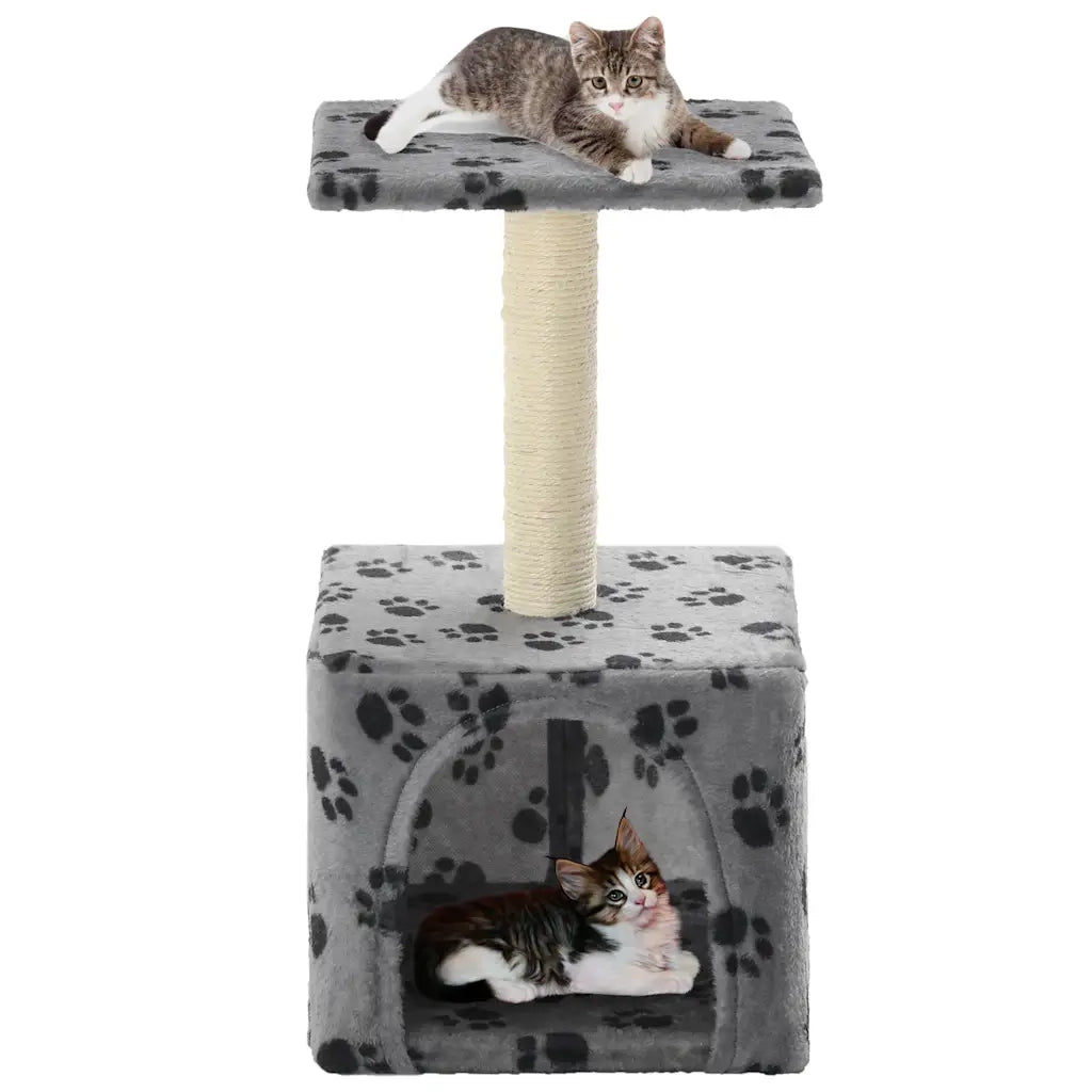 Albero per Gatti e Tiragraffi Sisal 55 cm Zampe Stampate Grigio cod mxl 23985