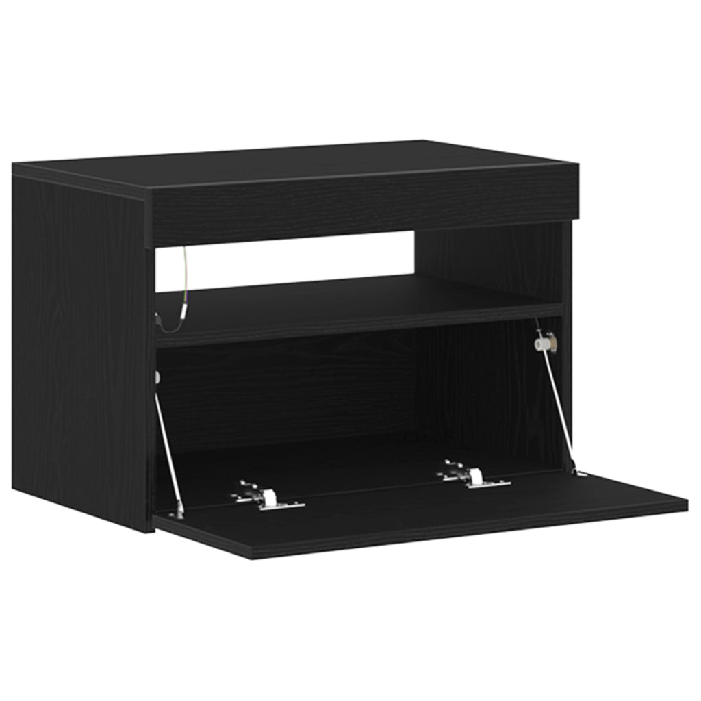 Comodino con luci LED Rovere Nero 60x35x40 cm Legno ingegnerizzato