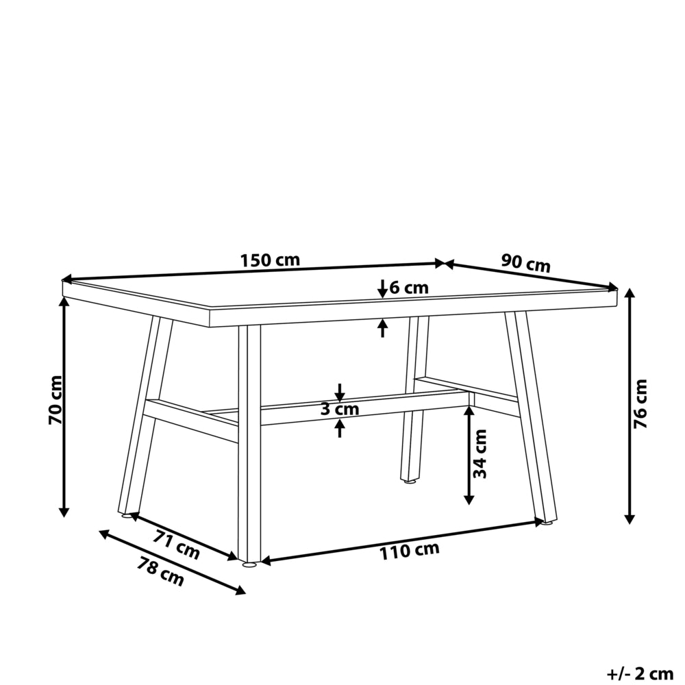Tavolo da Pranzo da Giardino Nero 150 x 90 cm Struttura in Metallo Alluminio Rettangolare Moderno Industriale