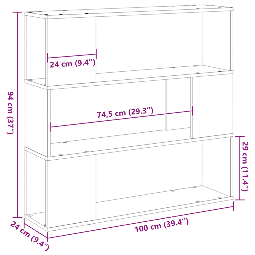 Libreria  Nera in Rovere 100x24x94 cm in Legno Ingegnerizzato