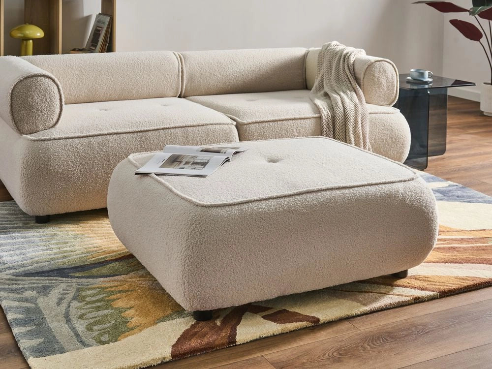 Pouf quadrato in tessuto bianco sporco imbottitura di qualità decorativo stile Moderno per soggiorno