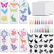 Kit di creazione di spille da prese 30 set - carta bianca - pennarelli colorati - stencil fiori/animali - artigianato fai-da-te - inclusa colla adesiva