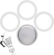 Set di guarnizioni di gomma per caffettiere - 4 pezzi - Incluso un filtro a sifone in alluminio - Adatto per caffettiere - Diametro esterno 7,12 cm - Filtro per caffè