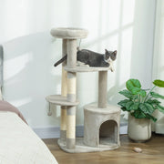 Albero per gatti multifunzione 114 cm con piattaforme, tiragraffi in sisal e casetta, grigio chiaro