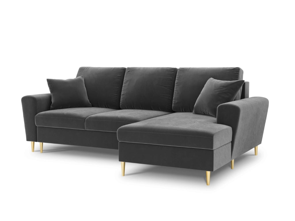 Cosmopolitan Design - Divano convertibile angolare destro con contenitore "Kyoto" 4 posti in velluto grigio chiaro 