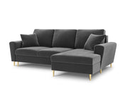 Cosmopolitan Design - Divano convertibile angolare destro con contenitore "Kyoto" 4 posti in velluto grigio chiaro 