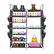 Zapatero Tela 4 Alturas 18 Pares| Espacio para Botas | 4 Ganchos  y Colgadores Laterales | Fabricado en PVC | Organizador de Zapatos | 90x27x95 cm