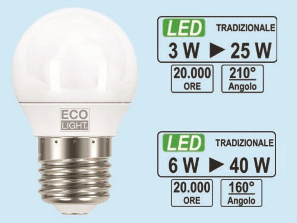 Lampadina Mini Globo Led 6W=40W E146400K - 470 Lm Set 5 Pezzi- Bisonte