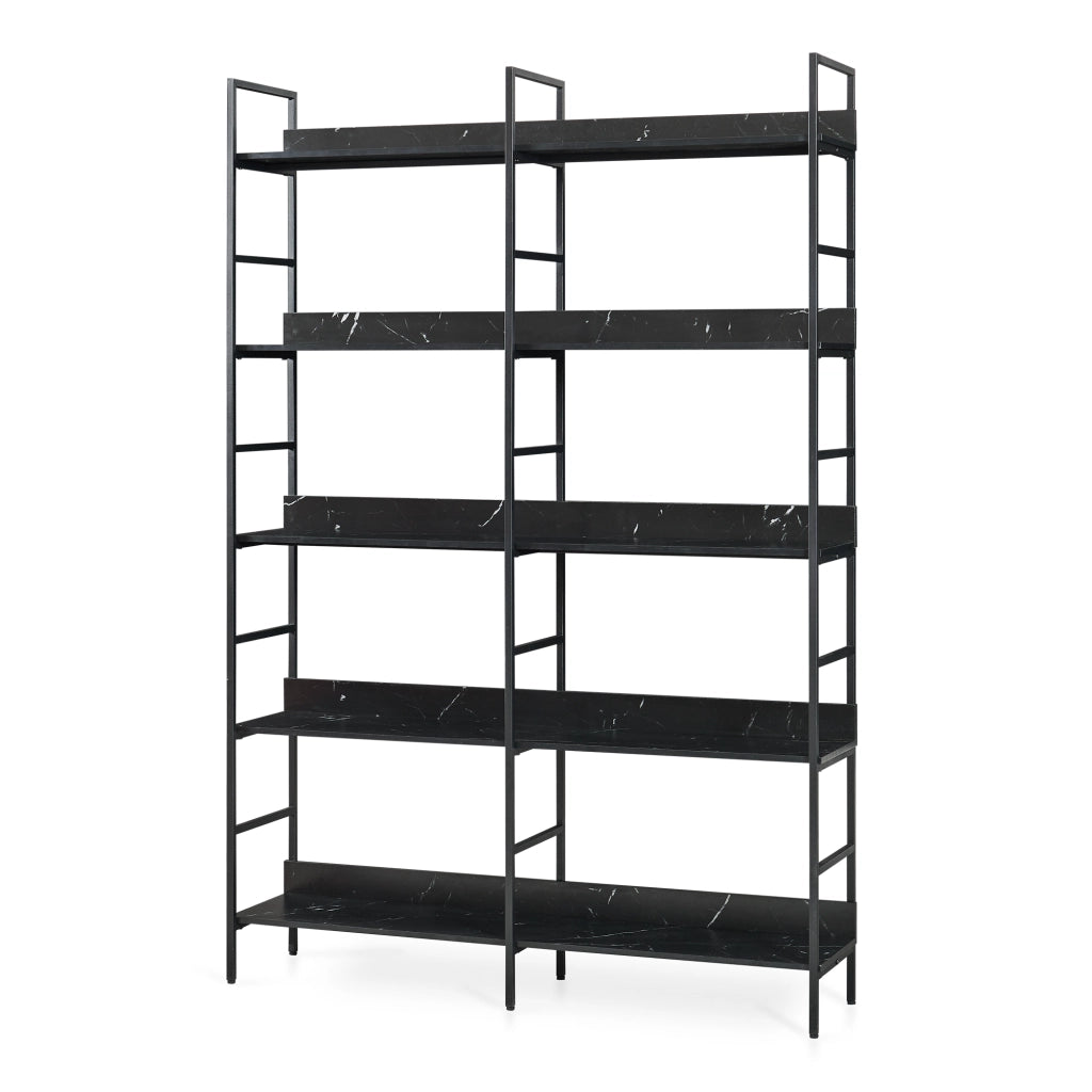 Libreria Noskik Scaffale da Terra con Ripiani 180 x 120 x 30 cm - Nero / Effetto Marmo Nero [en.casa]