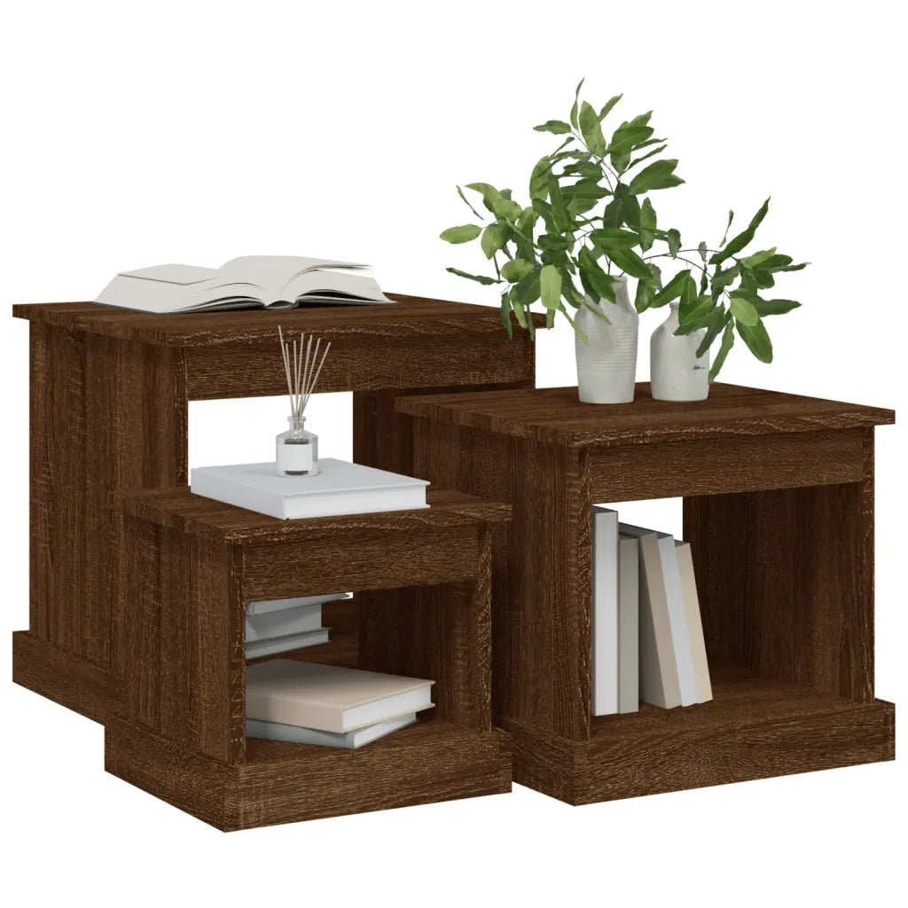 Tavolini da Salotto 3 pz Rovere Marrone in Legno Multistrato 816495