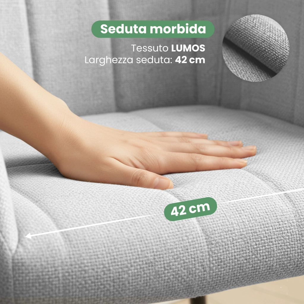 Set di 6 Sedie imbottite con cuciture quadrate LUXANO Grigio Chiaro gambe nere tessuto Lumos