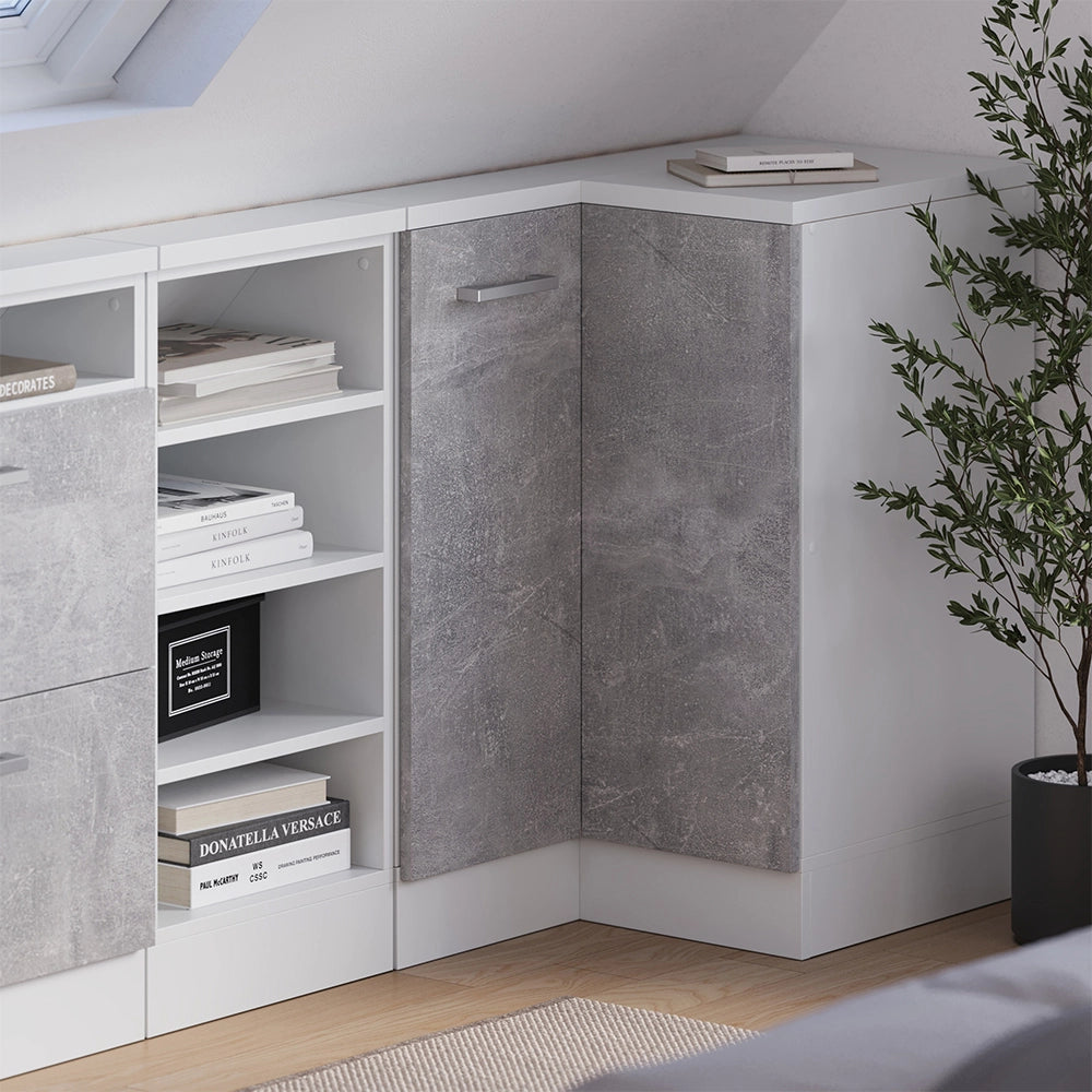 Mobile sottotetto Mobile angolare Rion Calcestruzzo/Bianco 75.6 x 83.8 cm con 1 porta Vicco