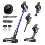 Aspirapolvere senza fili INSE S7P viola con display a LED e spazzola a rullo morbida.