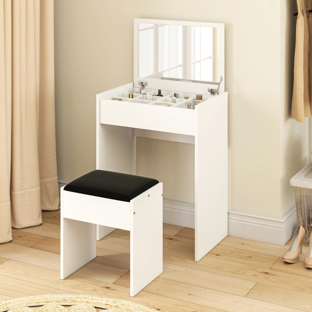 Postazione Trucco con Specchio Richiudibile ¨C Zephmum ¨C MDF Bianco, 60x40x79 cm