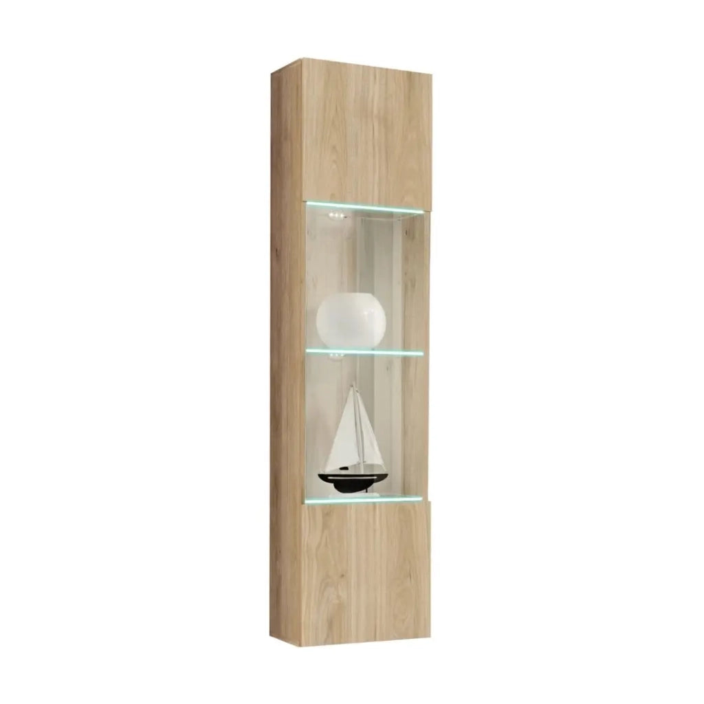 Vetrina FLY - 1 porta in vetro - LED integrato - Rovere chiaro