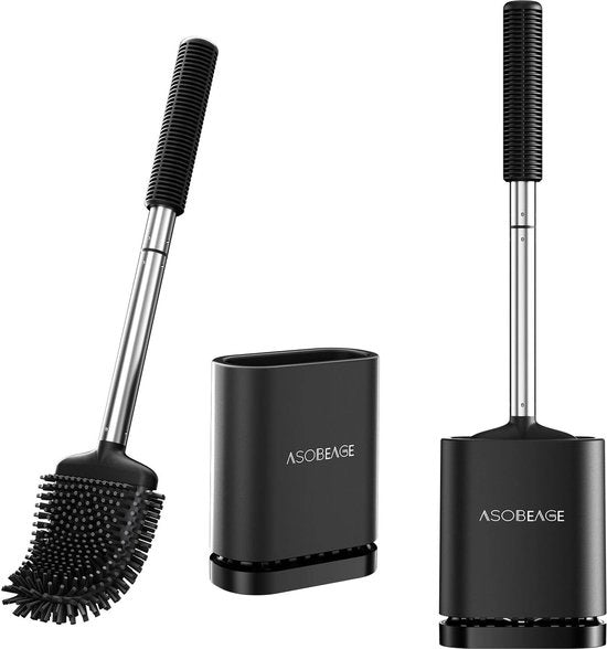 Spazzola per Water, Spazzola per Toilette, Spazzola per Toilette con Settore di Sostegno per Bagno con Pennelli Flessibili, Spazzola per Toilette con Set di Sostegno Antisbavatura (Nero, Confezione da 2)